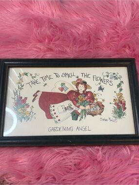 Vintage Barbara Mock Gardening Angel Framed Wall Art